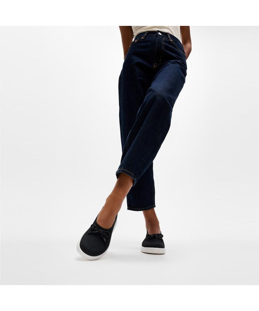 Fitflop [Super-Q] Женские балетки с открытой пяткой, вязаные с помпонами и лентами - Черные (Ft59K2M085)