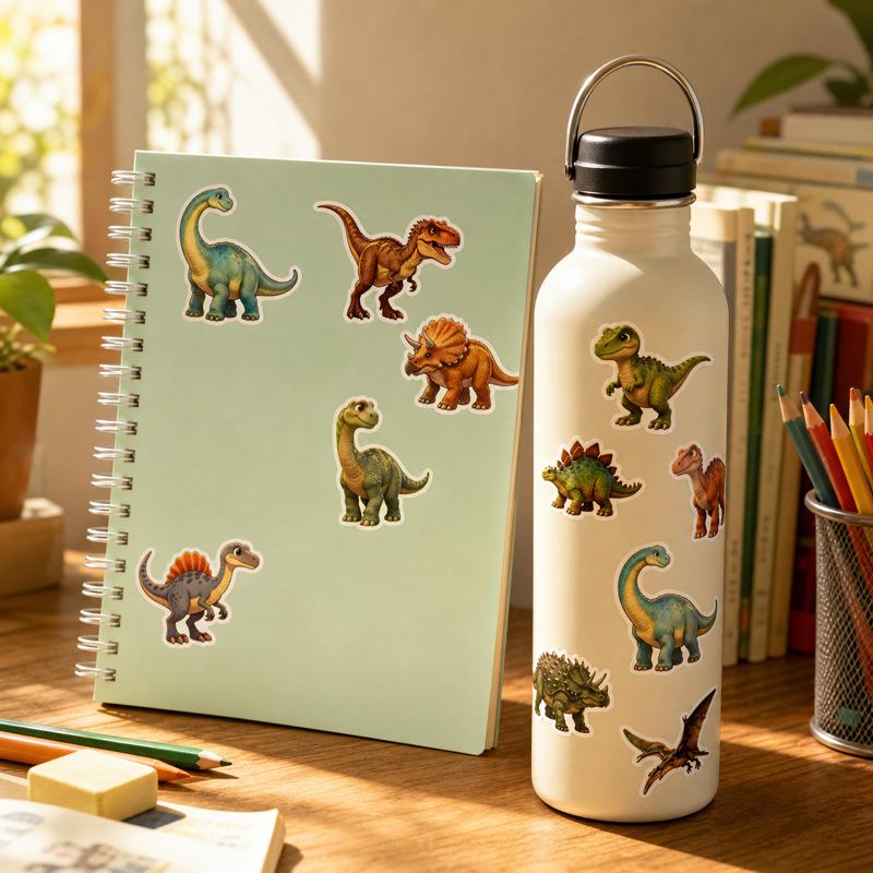 250/500pcs Dinosaur Stickers Roll Cute T-Rex Die-Cut Self-Adhesive Stickers Reward Stickers DIY Journal Decor Stickers