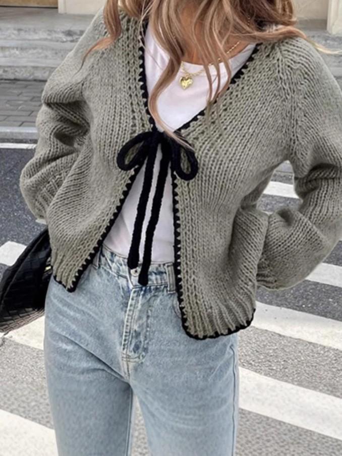 Women's Autumn/Winter Loose Tie-Up Knit Cardigan - Long Sleeve Sweater Top