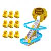 Fun Playful Duck Race Set Electric Duck Climbing Stairs Track Toys Rhubarb Duck with Flashing Lights & Music Cute Children's Bath Toy