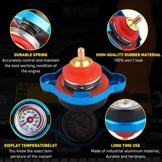 NEW Pressure Cap High Radiator w/ Temperature 1.1Bar Gauge Radiator Cap Aluminum
