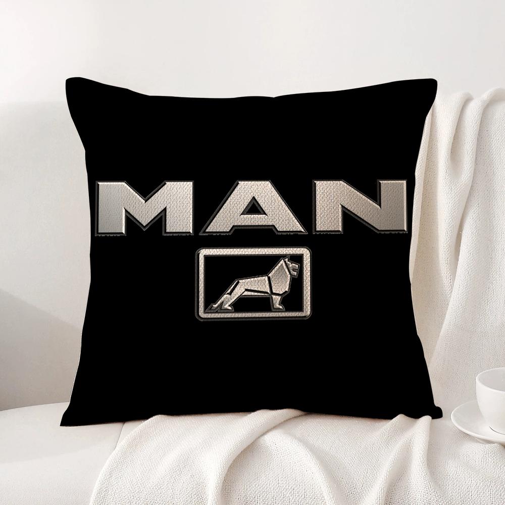 MMan Truck Logo Cushion Cover Natural Linen Organic Fabric DoubleSided Printing Sofa Home Decor Breathable Bed Pillow