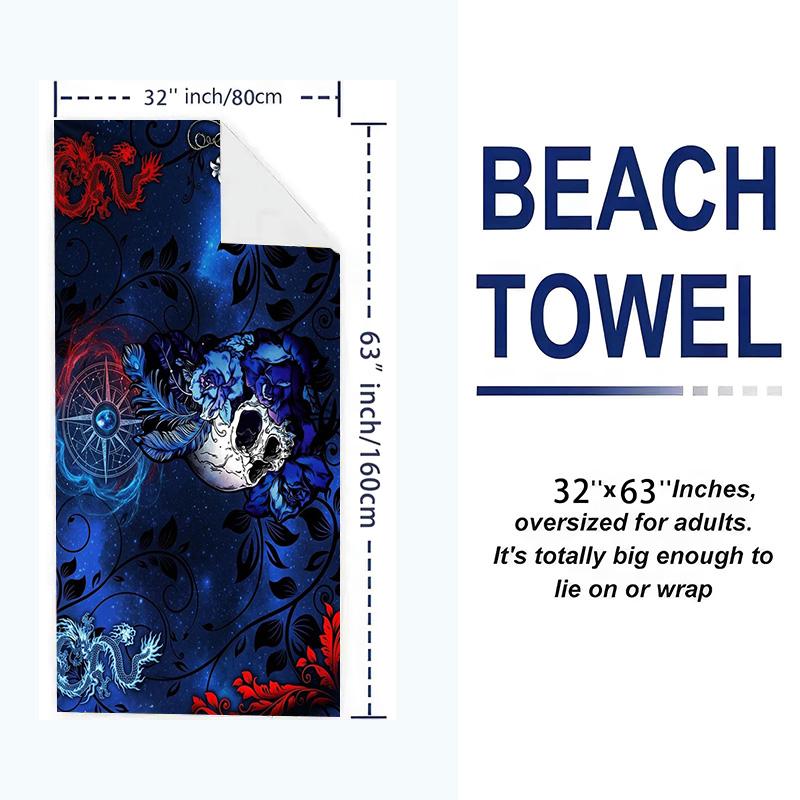 Gothic Skull Print Beach Towel, Large Soft Quick Dry Towel for Beach Camping Swimming