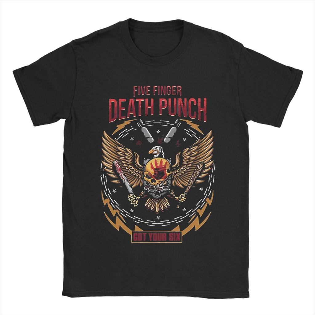Five Finger Death Punch T Shirts for Men Pure Cotton Novelty TShirt Round Neck Tee Shirt Short Sleeve Tops Plus Size