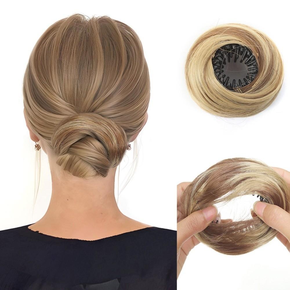 Synthetic Hair Clip in Hair Bun Straight Texture Messy Hair Bun Extensions Circle Elastic Clips Mini Bird's Nest Shaped Bun