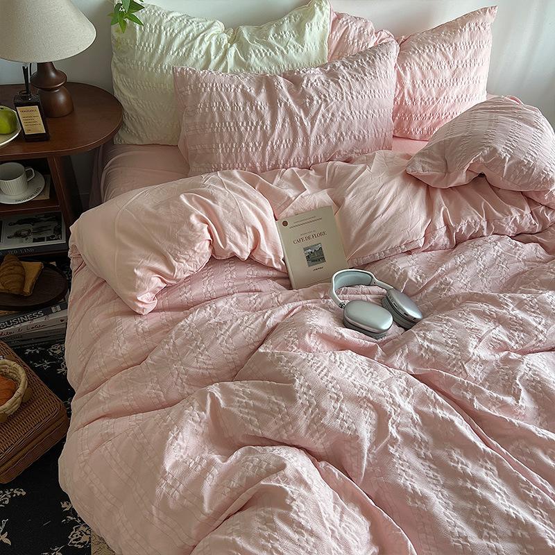 Набор из 4 предметов из облачного хлопка в полоску Однотонная простыня Наматрасник Пододеяльник Набор из 3 предметов