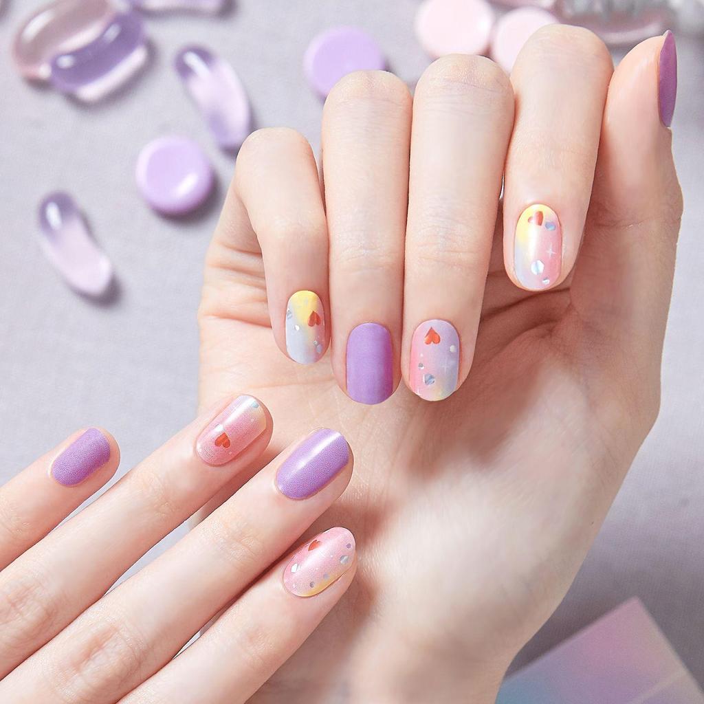 Милые пастельные наклейки для ногтей 24 шт. | Полоски для прессования, Дизайны с кроликом, медведем и звездой, Легко снимаются