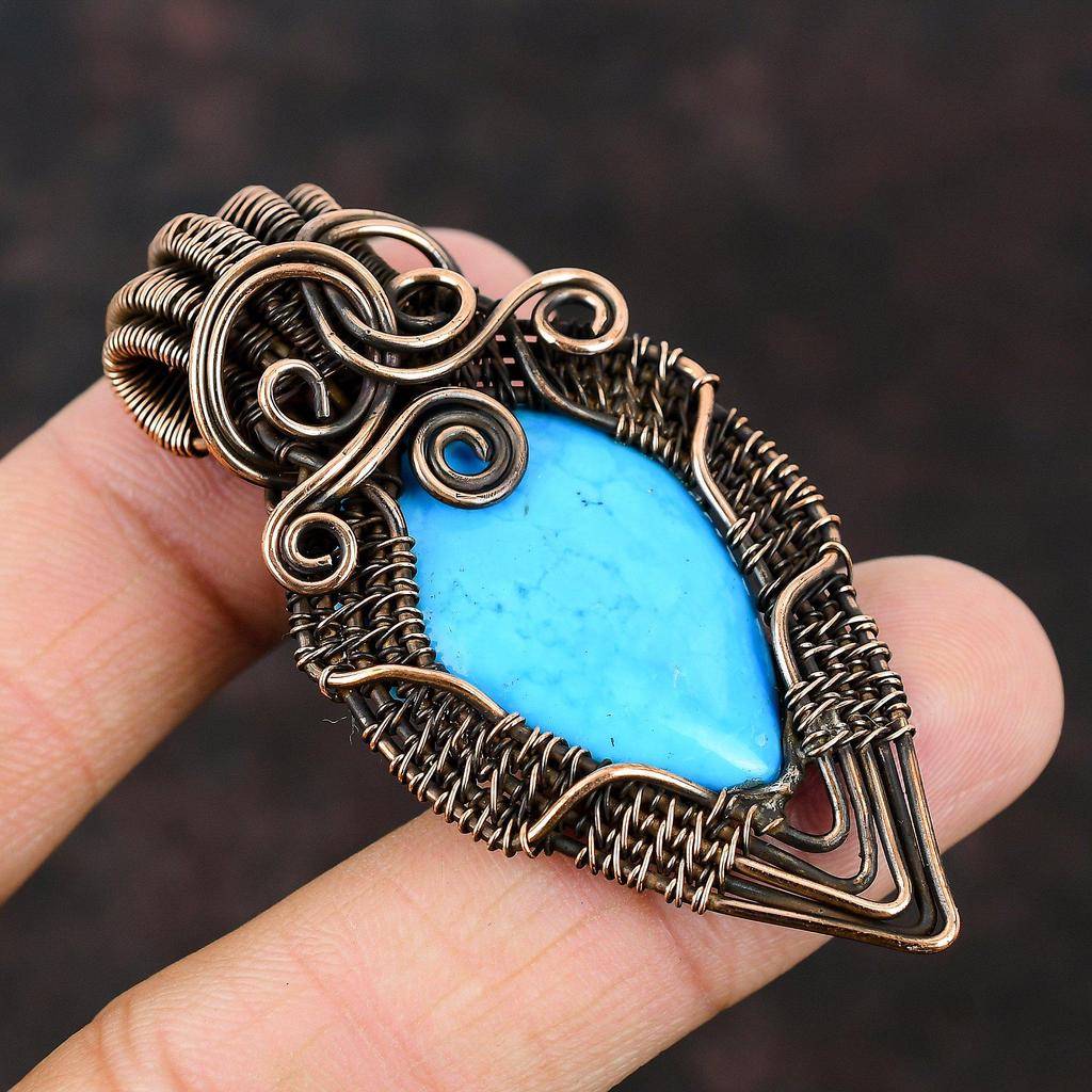 Подвеска из бирюзы Аризоны, обернутая медной проволокой, дизайнерская бижутерия, медная подвеска, ручная работа, уникальная медная бижутерия для него, подарок для матери