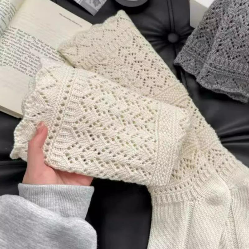 Relief Hollowed Out Wool Calf Socks for Women Warm Knit Retro Gray Heavy-duty Long Tube Autumn and Winter Pile Socks Sweating