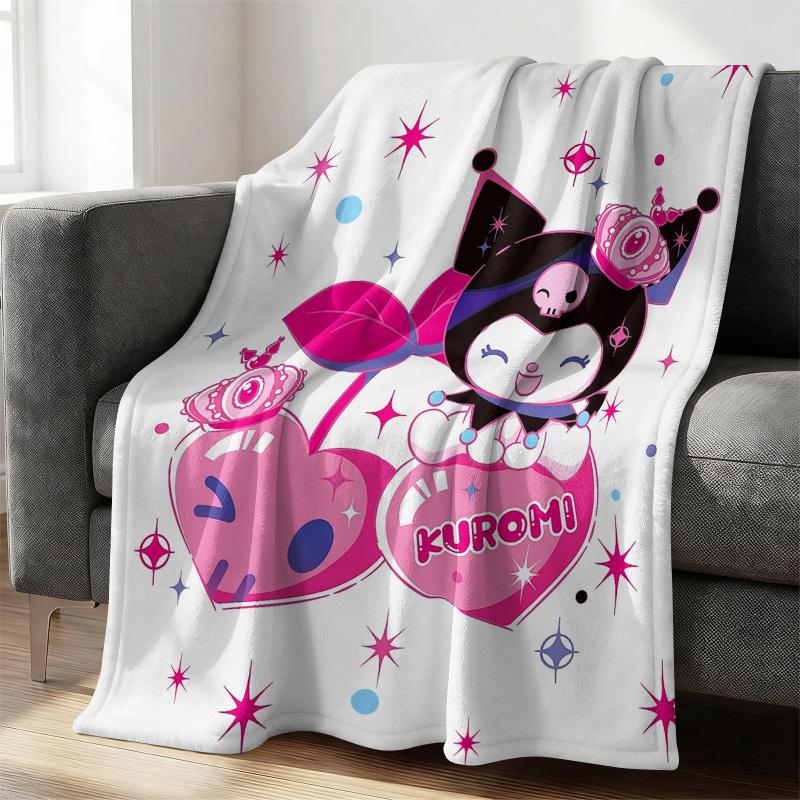 Lovely Kuromi Flannel Blanket Soft Warm Throw Japanese Anime Leg Blanket Camping Office Bedroom School Nap Blanket Summer Quilt