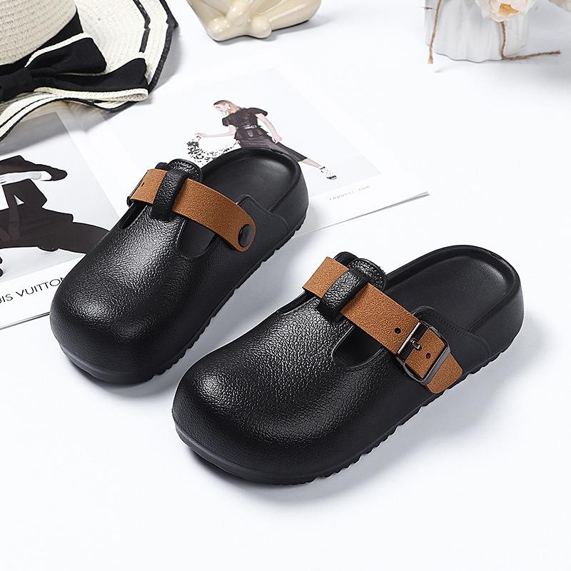 Женские летние полутапочки с закрытым носком, легкие одинарные туфли с пряжкой, сандалии на толстой подошве для ношения на улице