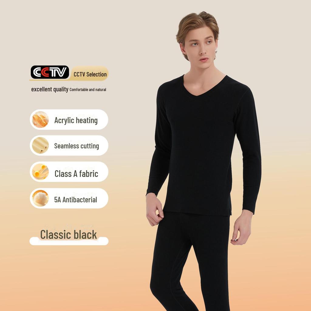 Men's Acrylic Thermal Underwear Set: German Velvet A-Type, Thick, Warm for Autumn and Winter.