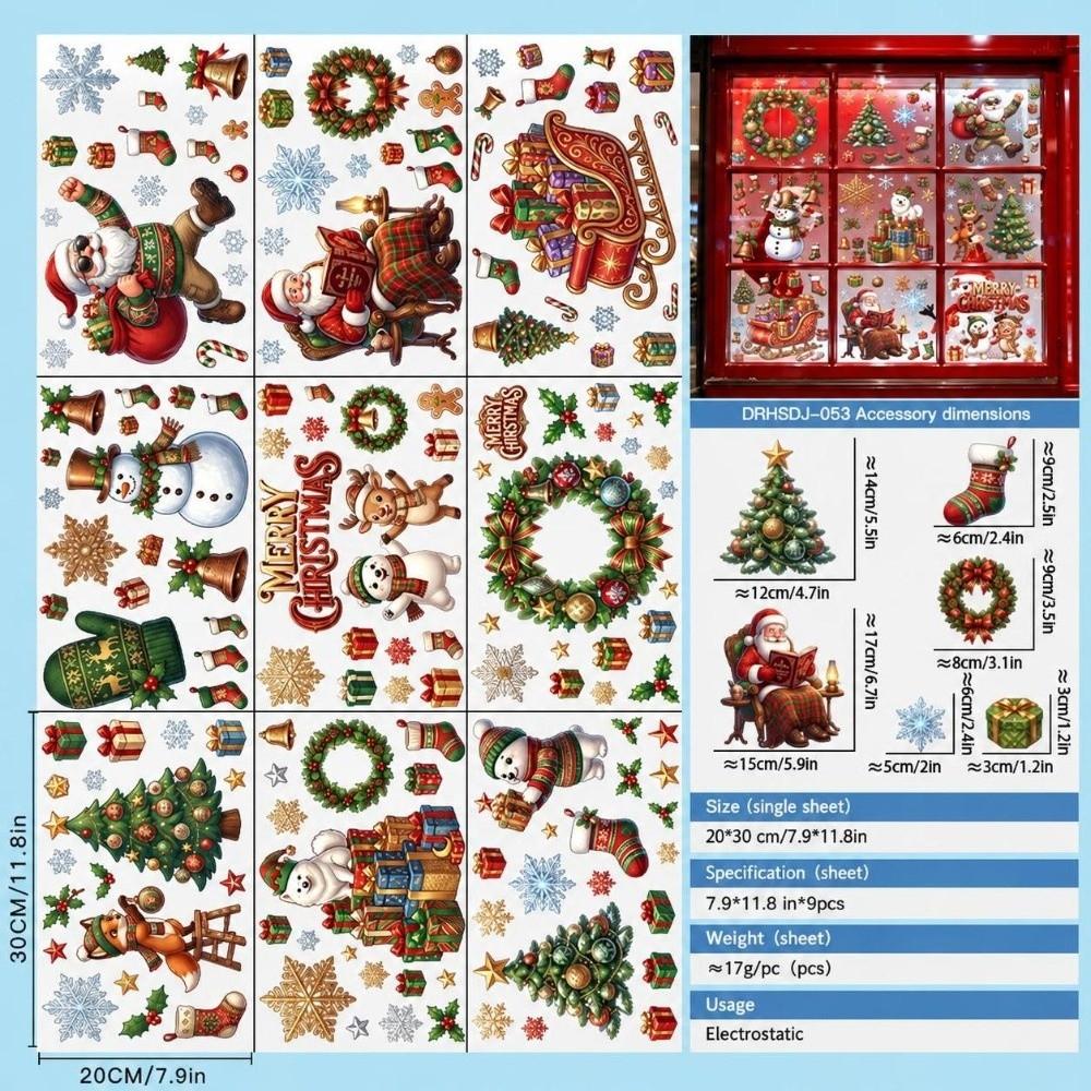 9 sheets Removable Xmas Glass Decals Realistic Snowflake Static Cling Decals Holiday