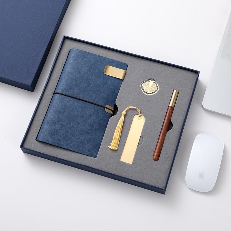 A6 Faux Leather French Fold Redwood Pen Light Guofeng Loose-Leaf Notebook 100 Sheets Business Gift Box Set Custom Strap