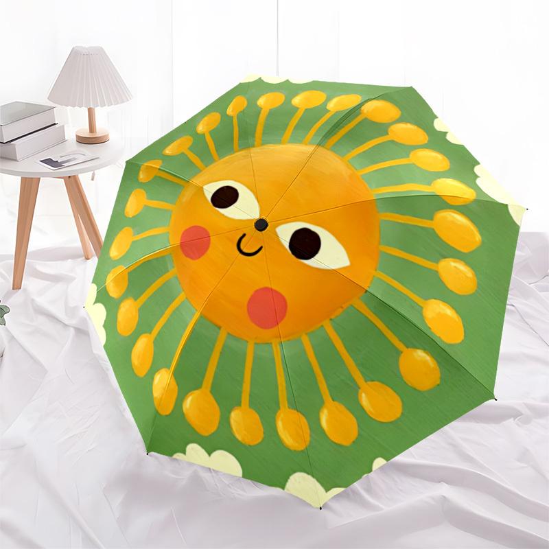 1pc Sun Illustration Automatic Opening and Closing Folding Umbrella with 8 Iron Ribs - Portable, Foldable for Travel yy251124116