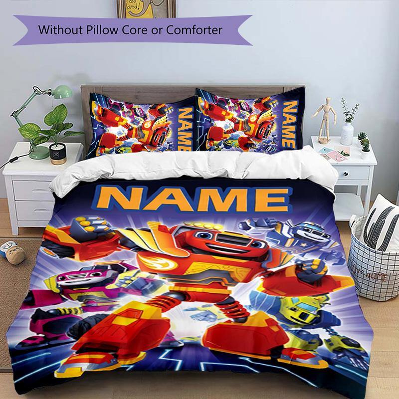 3pcs Blaze and the Monster Machines3 Cover Set - Personalized Name, HD Printed Bedding with 1 Cover and 2 Pillowcases - Perfect for Home Decor,