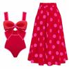 2024 Solid Red Retro One Piece Swimsuit Women Bow Tie Swimwear with Skirt Sexy Bathing Suit Monokini Beach Bodysuit Beach Wear