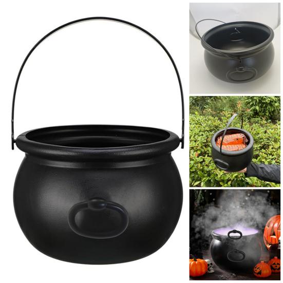 2Pcs Halloween Candy Bucket Large Witch Cauldron Black Plastic Kettle Halloween Pot Snack Container for Party Favors Cosplay Events