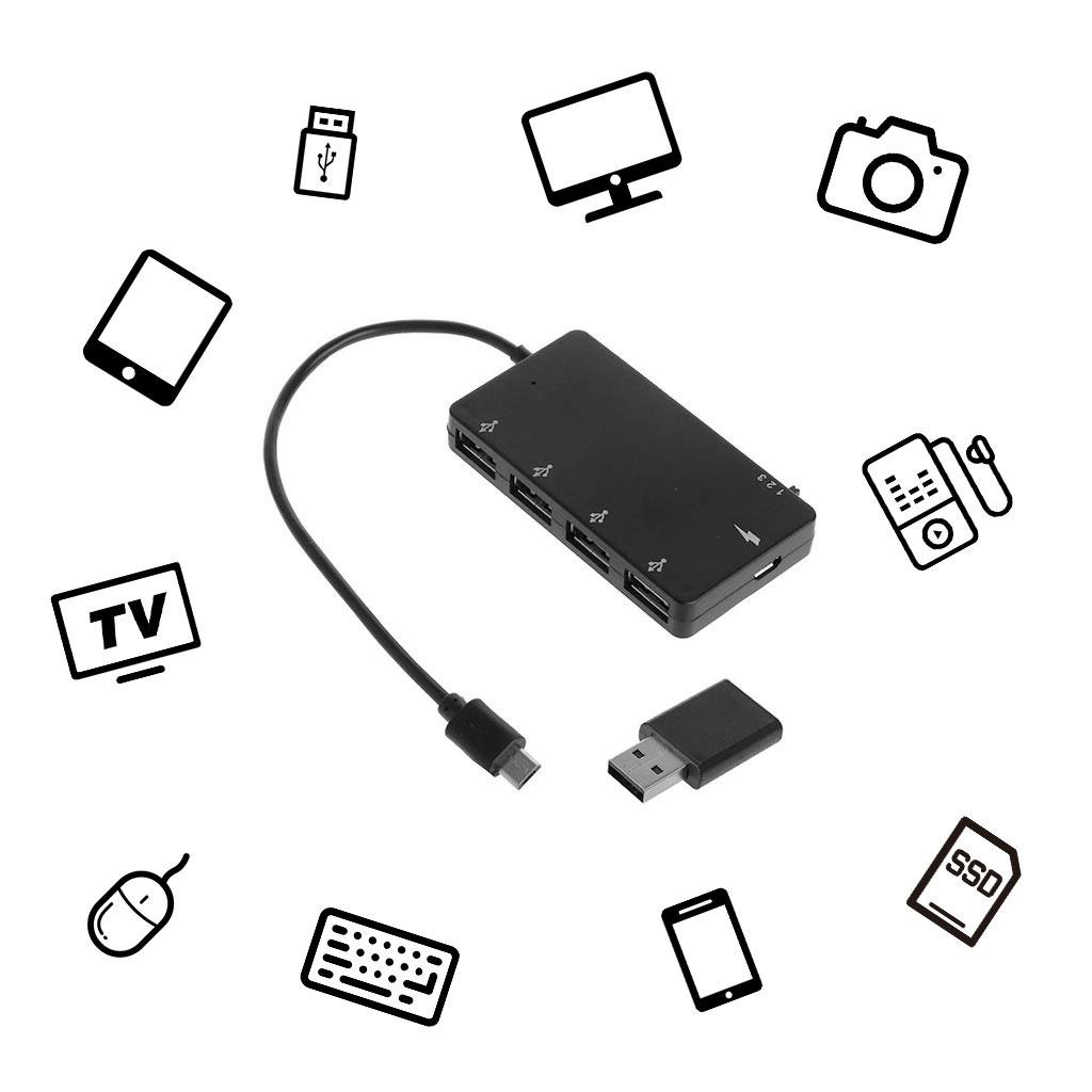 Кабель-адаптер Micro USB OTG с 4 портами, зарядка, поддержка OTG, горячая замена для системы Android/Windows