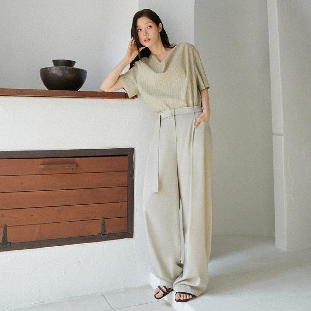 On On Women Twotuck Semi Wide Belt Pants New6ml408