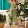 Women's Fashion Casual Vintage Printed Sleeveless Button Down Jumpsuit