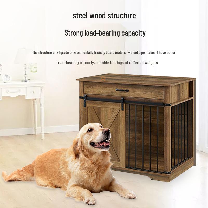 Sliding Barn Door Dog Cage Furniture with Storage Table