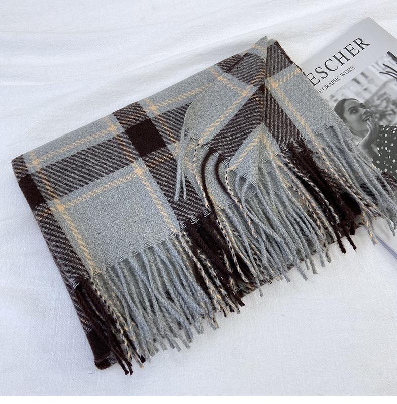Популярный Стиль Шарф в Клетку Тартан Бахрома Шаль - Повседневный Ветрозащитный Теплый Шарф для Осени Зимы