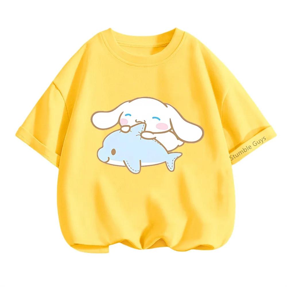 Летняя аниме-футболка Cinnamoroll Детская одежда для мальчиков и девочек Мультяшная повседневная одежда