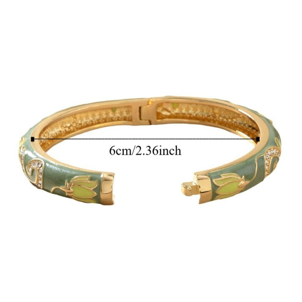 Open Chinese Cloisonne Bracelet Traditional Cheongsam Bracelet Classic Lotus Flower Bangle  Daily