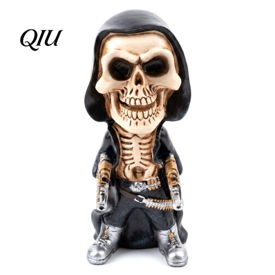 Skeleton Figurine Collectible Halloween Warrior Sculpture, Resin Art Soldier Statue Home Decor, Gunner Realistic Skull Model Ornaments for Desktop