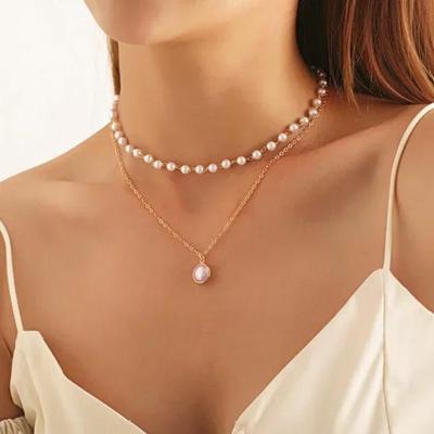 Женская мода Элегантное жемчужное ожерелье Pop Lace Choker Золотая подвеска в готическом стиле Романтичные многослойные аксессуары для женщин