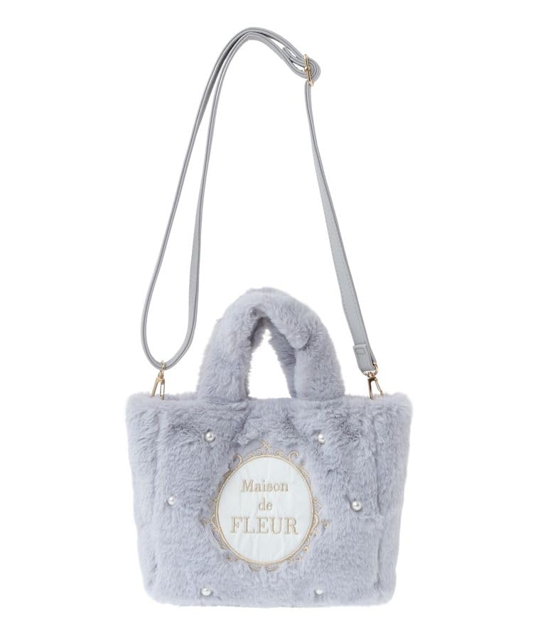 De Apparel EC Exclusive Fur Tote Bag for Grayish Blue [Maison Fleur] 2-way Women,