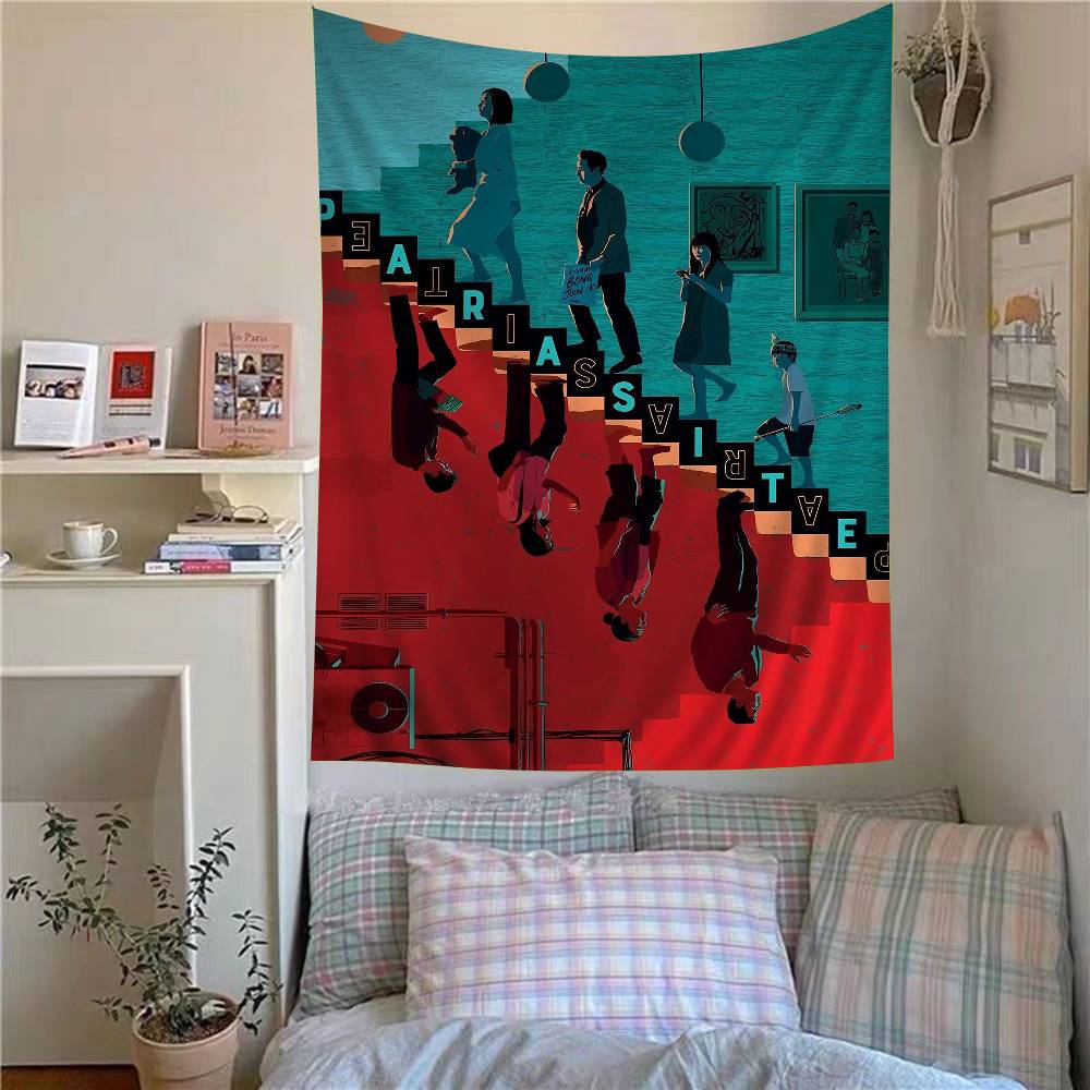 Korean Movie Parasite Cartoon Tapestry Art Science Fiction Room Home Decor Wall Hanging Home Decor