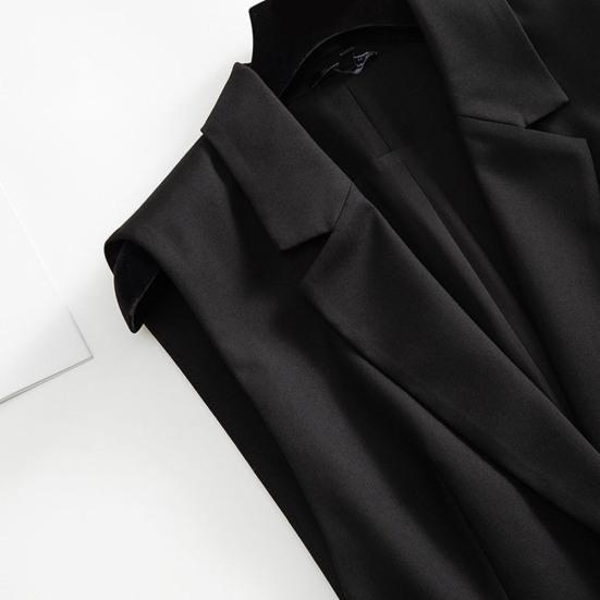 Летний женский пиджак, однотонное пальто без рукавов с отложным воротником, темпераментный пиджак, длинный жилет для женщин