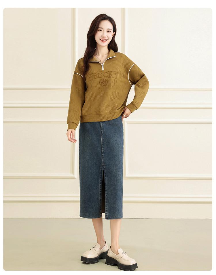 [Base Shirt] Autumn/Winter Stand up Hoodie Women's Fashion Printed Long Sleeve Zipper Top