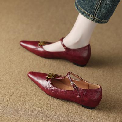 9533-1-Ретро туфли-лодочки 3 см внутренняя высота подъема Мэри Джейн женские 2025 весна и лето новые красные кожаные туфли