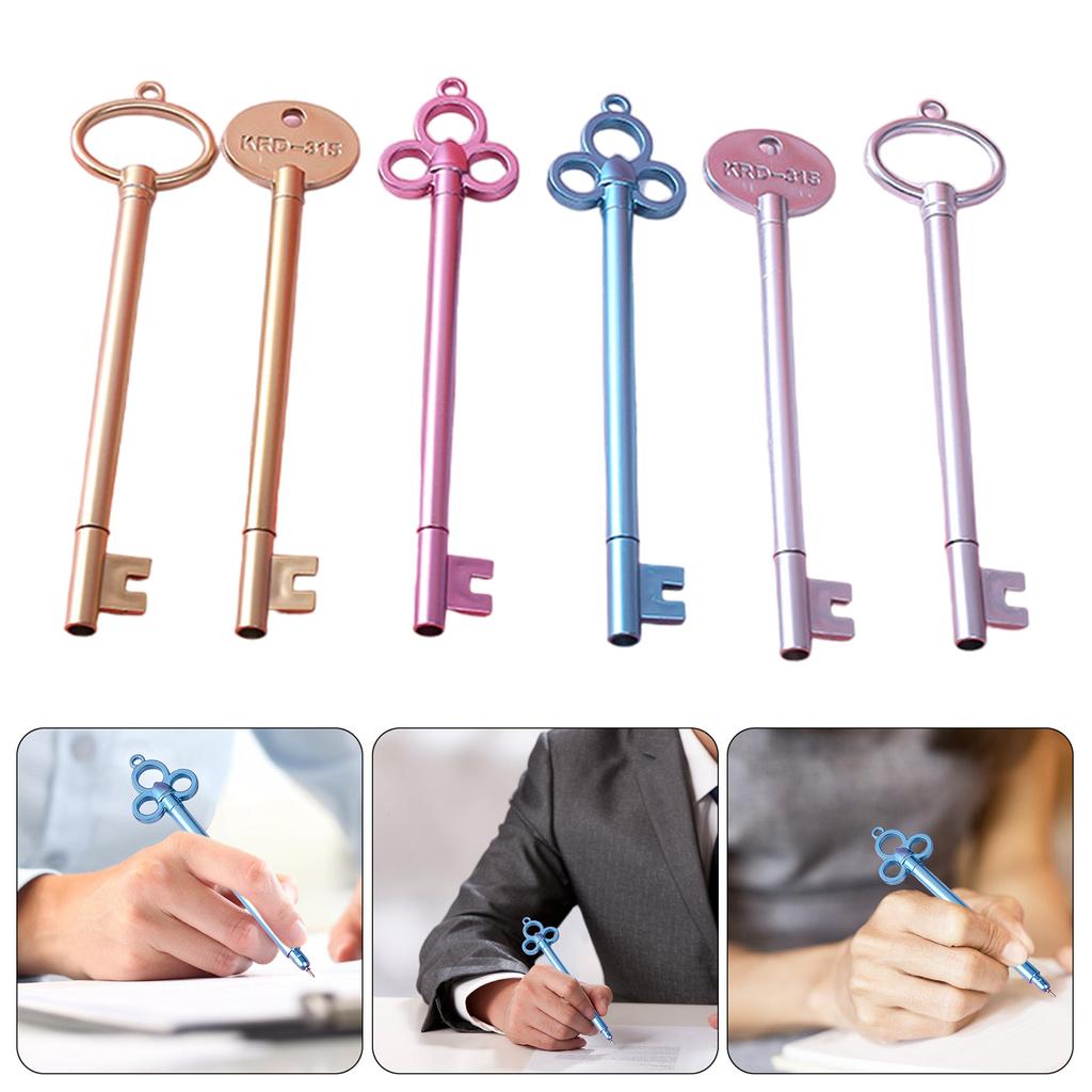6Pcs Vintage Key Shaped Gel Ink Pen 0.38MM Needle Tip Smooth To Write Novelty Gel Pen Stocking Fillers for Student