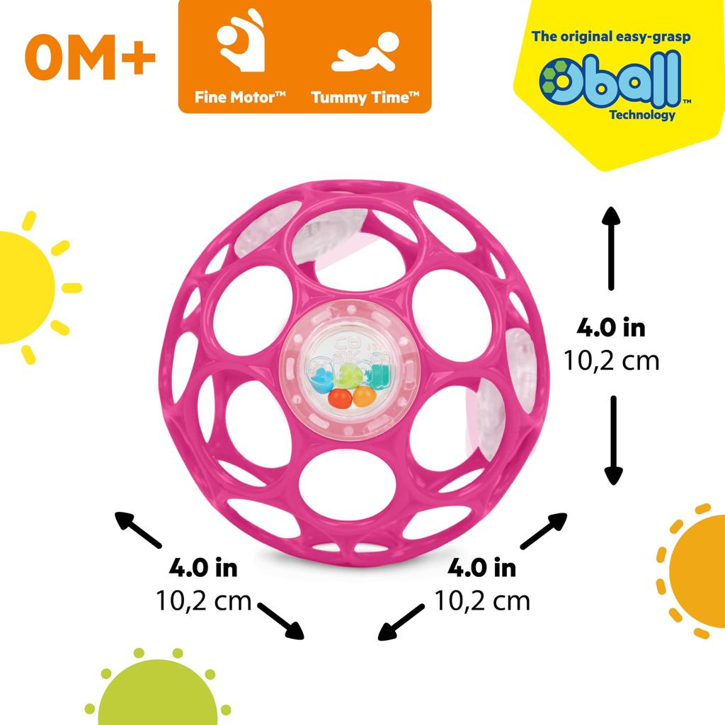 Погремушка Bright Starts Oball - Нежно-розовый (0 месяцев и старше) - Игрушка для коляски, Прорезыватель, Погремушка, Мяч для софтбола - Подарок на День Рождения ребенка