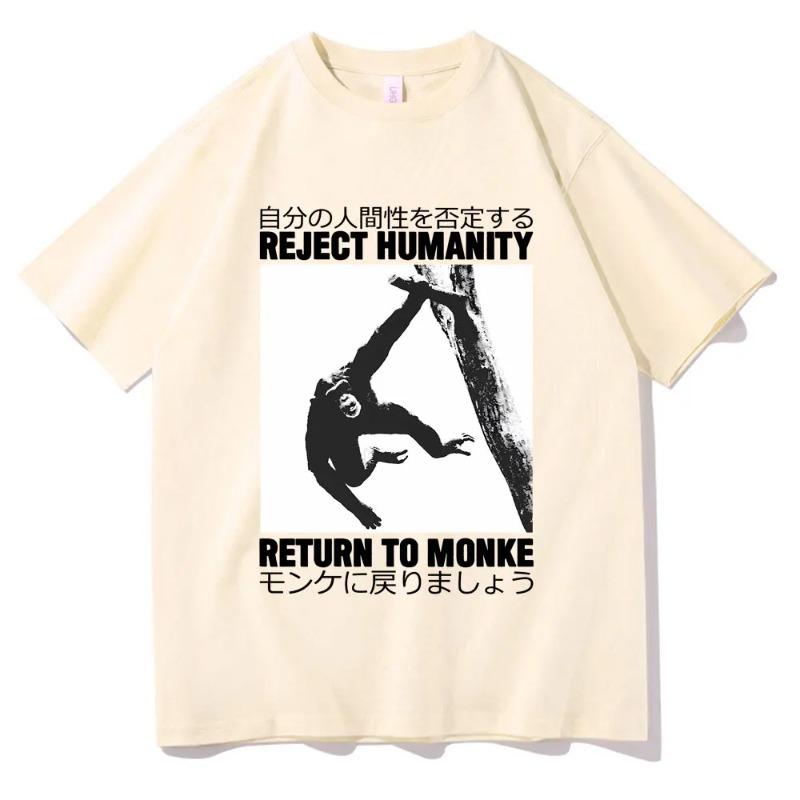 Reject Humanity Return To Monke T-shirt Cute Funny Meme Japanese Monkey Graphic Print Tshirt Men Cotton Oversized T Shirts