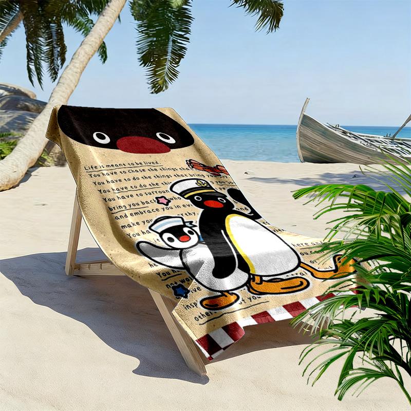 Pingu Cartoon Print Beach Towel, Large Soft Quick Dry Towel for Beach Camping Swimming