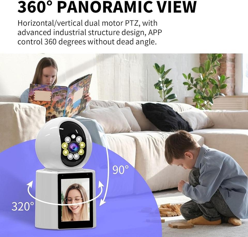 HD 2.8Inch Screen One Key Call Video Phone Wireless PTZ IP Dome Camera AI Humanoid Elder Care Baby Monitor