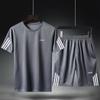 Casual Suit Sweatpants Summer Solid Stripe Tracksuit Two Piece T-shirts+Shorts Mens Sportswear Jogger Slim Fit Sportsuit