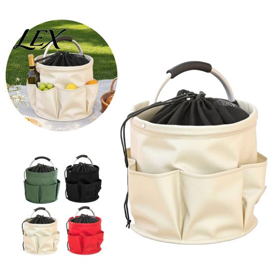 Outdoor Cleaning Tool Bag Foldable Storage with Handle & Drawstring, Waterproof Oxford Cloth Pouch Multi-Pockets, Large Tools Organizer Basket
