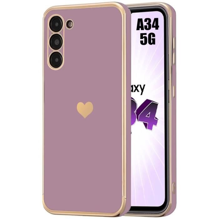 Coque - BOOLING - pour Samsung Galaxy A34 5G - Antichoc - Silicone TPU - Motif Cœur Doré