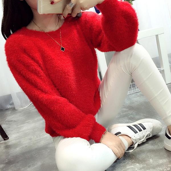 Осень и зима, новая корейская версия свитера для студенток, однотонный тонкий свободный женский трикотаж