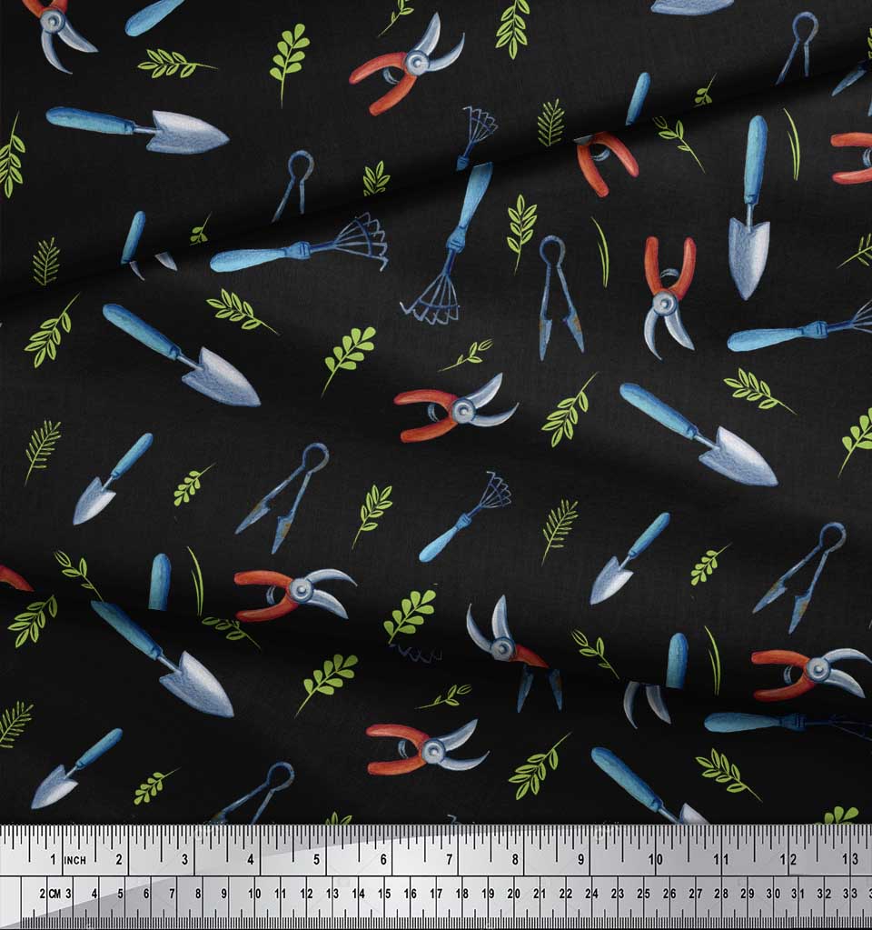 Soimoi Черная полиэстеровая креповая ткань для садовых инструментов, фурнитура, напечатанная ткань для рукоделия на метр 42 дюйма