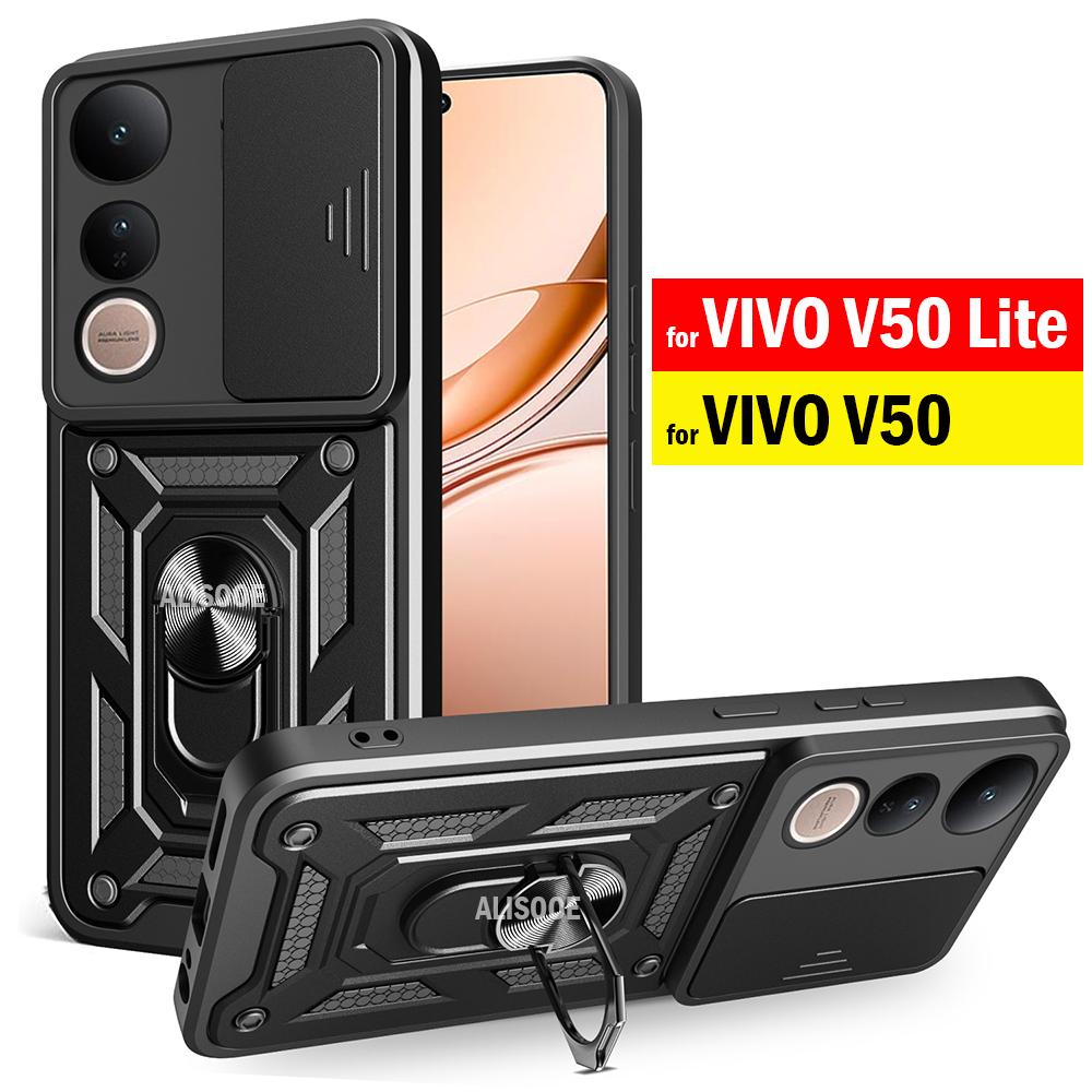 Funda for VIVO V50 Lite Case Slide Camera Protection Ring Stand Shockproof Back Cover for VIVO V50 Capa Funda