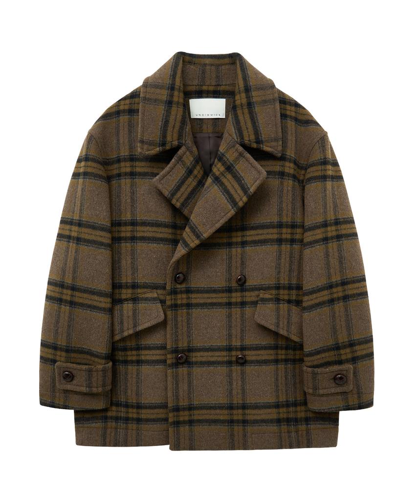 Ungimmick Double Breasted Check Pea Coat (Brown)