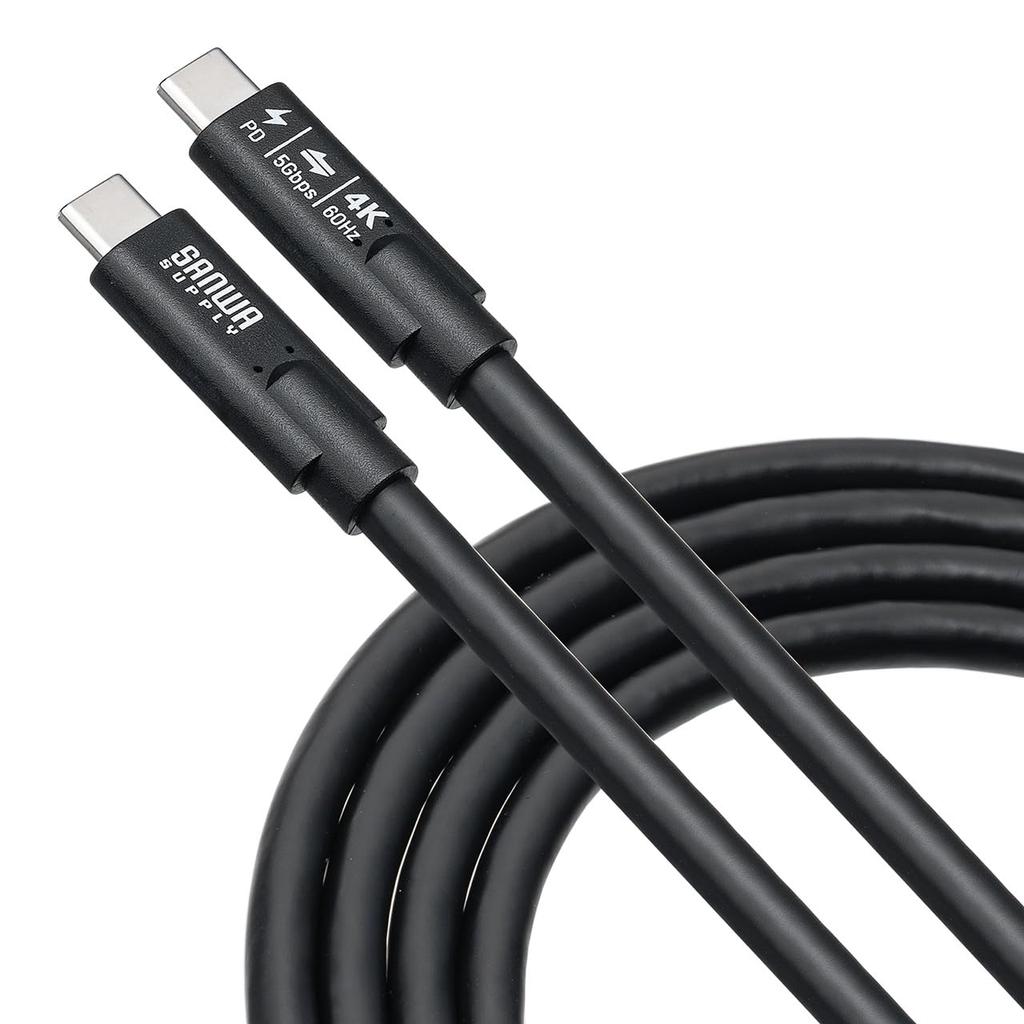 Кабель Sanwa Direct для вывода видео PD 75 Вт Alt 5 Гбит/с для передачи данных USB-C, 7 м, поддержка Type-C, 4K/60 Гц, совместимый, режим, зарядка, высокоскоростная передача, черный,