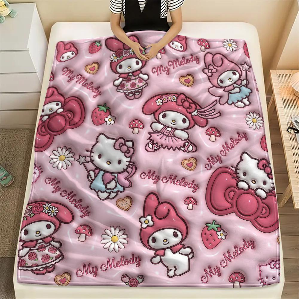 1 шт. Фланелевое одеяло Sanrio с розовым принтом, Высококачественное, Для всех сезонов, Декор для дома, Тепло и комфорт, Идеально подходит для рождественских подарков